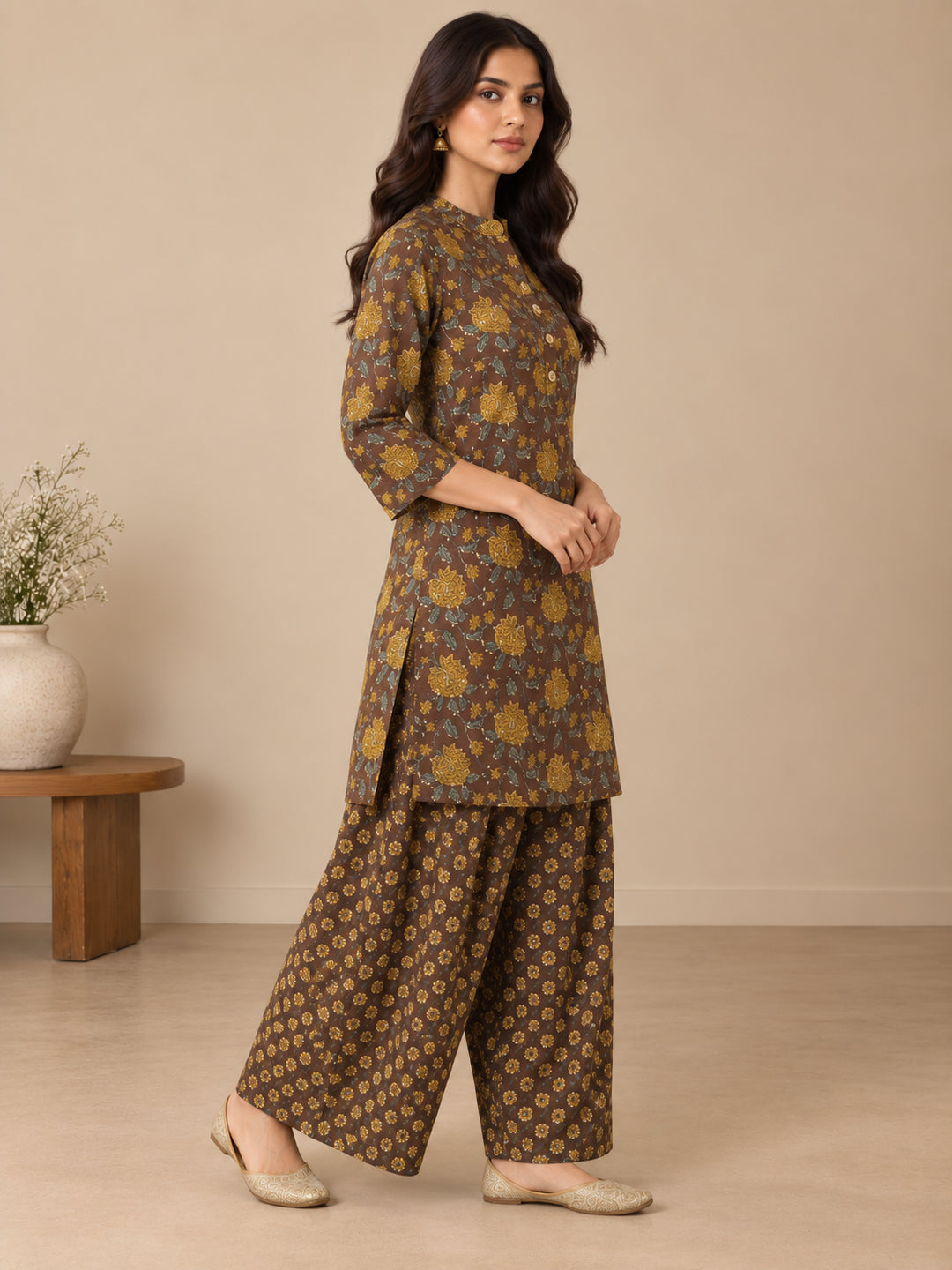 Floral Printed Straight Pure Cotton Kurta & Salwar Sets
