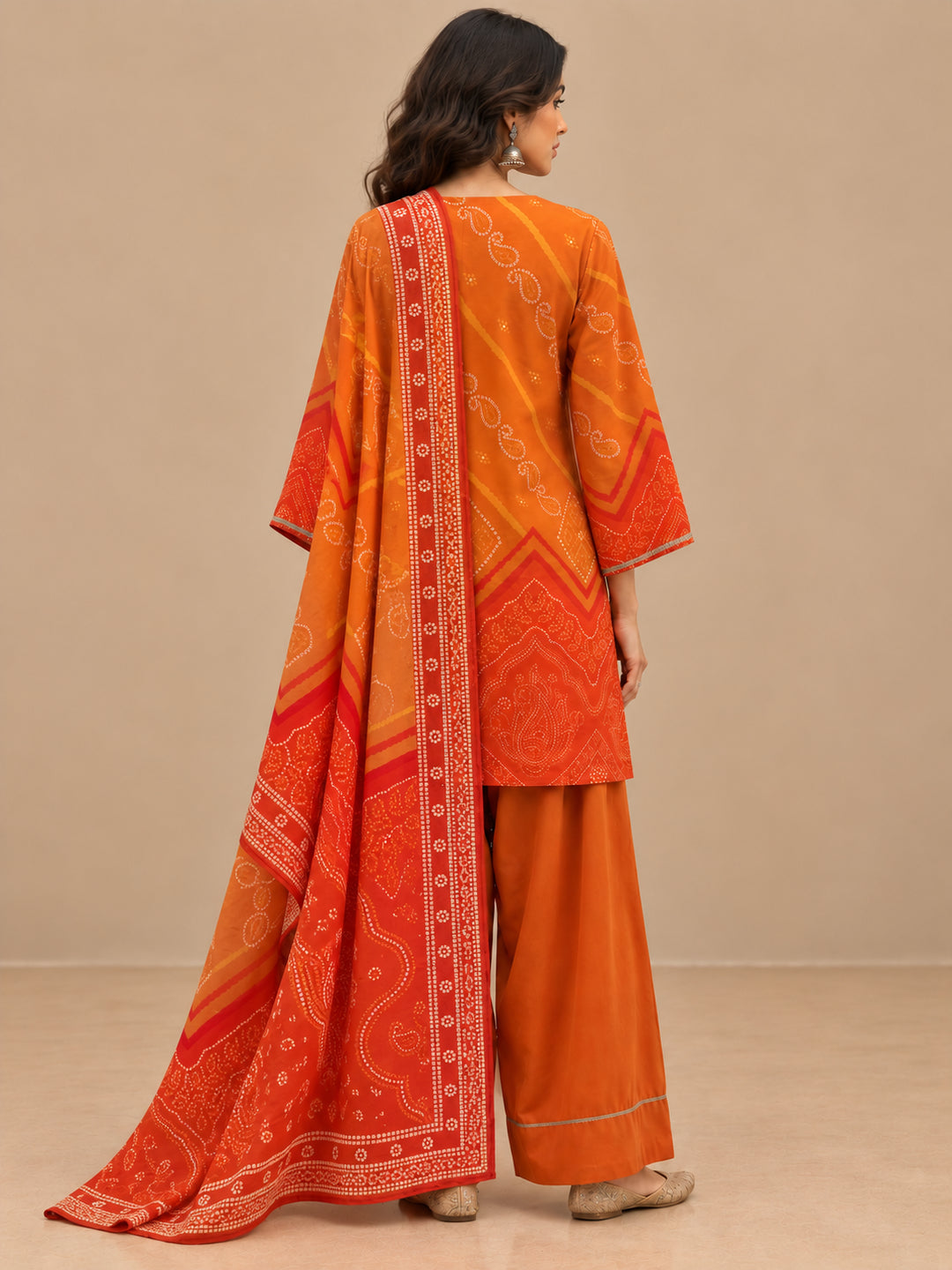 Bandhani Embroidered Straight Kurta & Farshi Salwar Sets