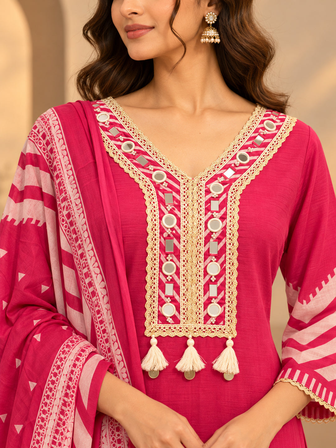 Floral Embroidered Straight Cotton Kurta & Farshi Salwar Sets