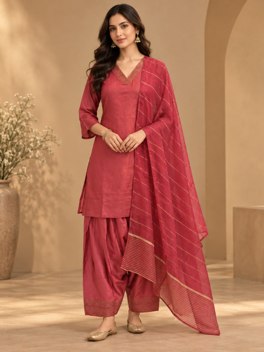 Solid Embroidered Straight Kurta & Salwar Sets