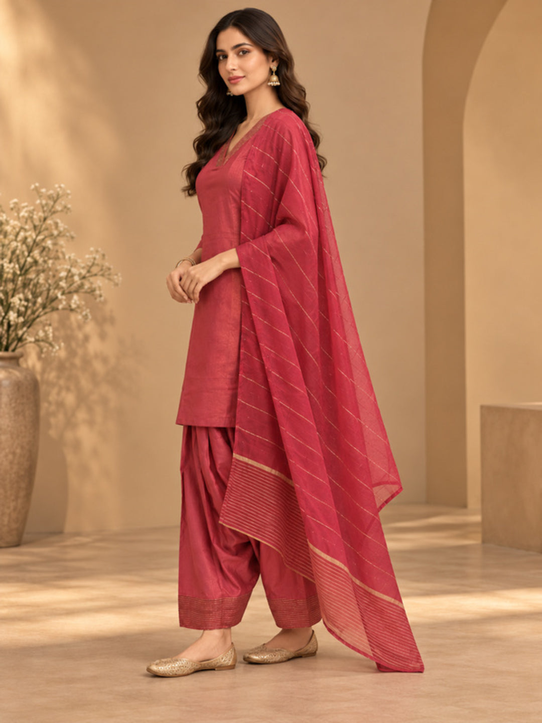 Solid Embroidered Straight Kurta & Salwar Sets
