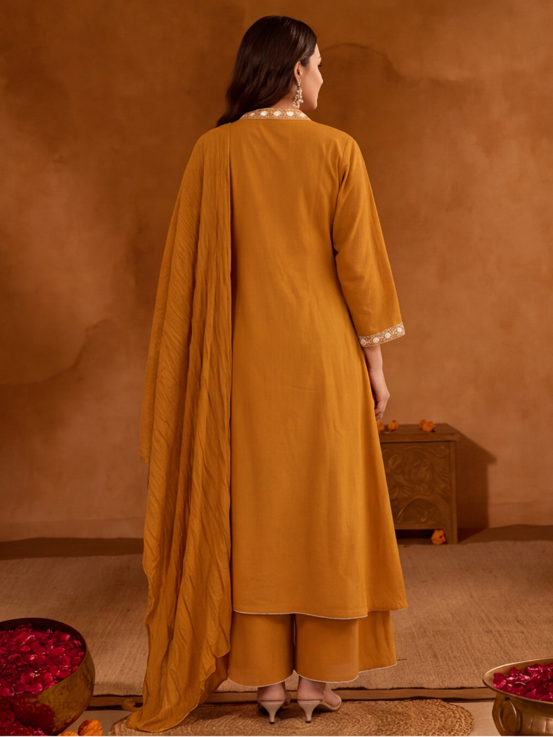 Floral Embroidered A-Line Pure Cotton Kurta & Palazzos Sets