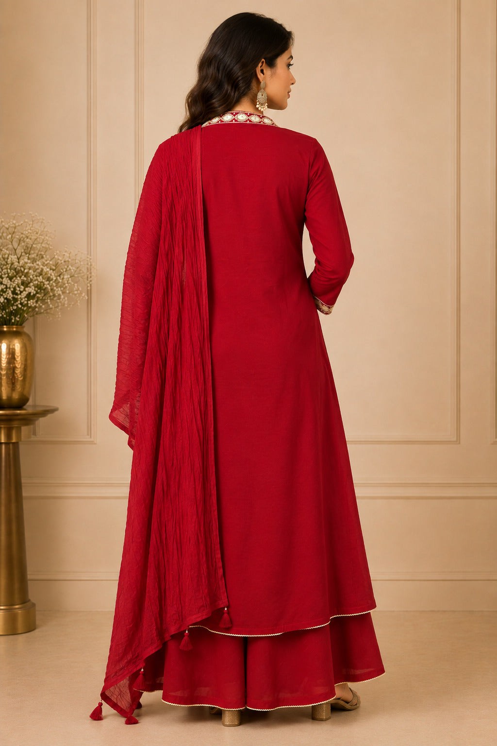 Floral Embroidered A-Line Pure Cotton Kurta & Palazzos Sets