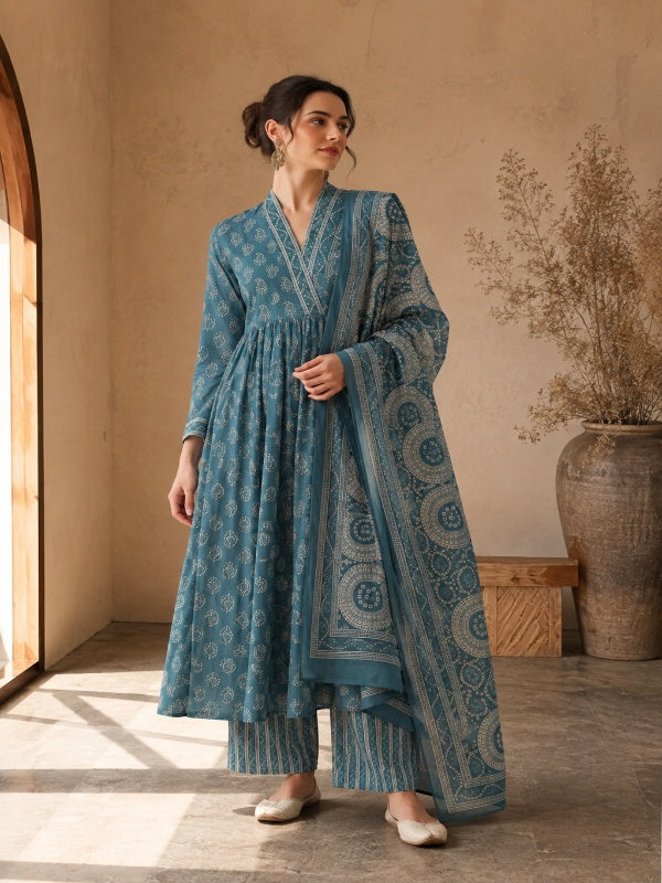 Bandhani Printed A-Line Pure Cotton Kurta & Trousers Sets