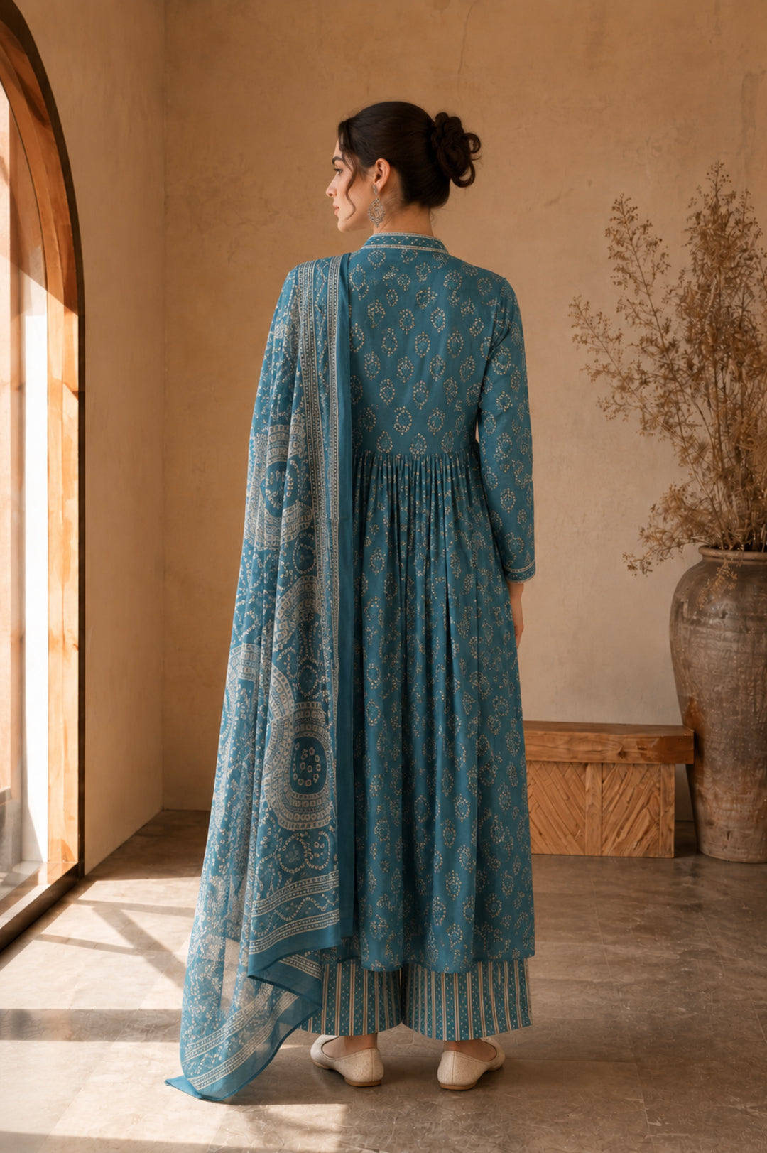 Bandhani Printed A-Line Pure Cotton Kurta & Trousers Sets