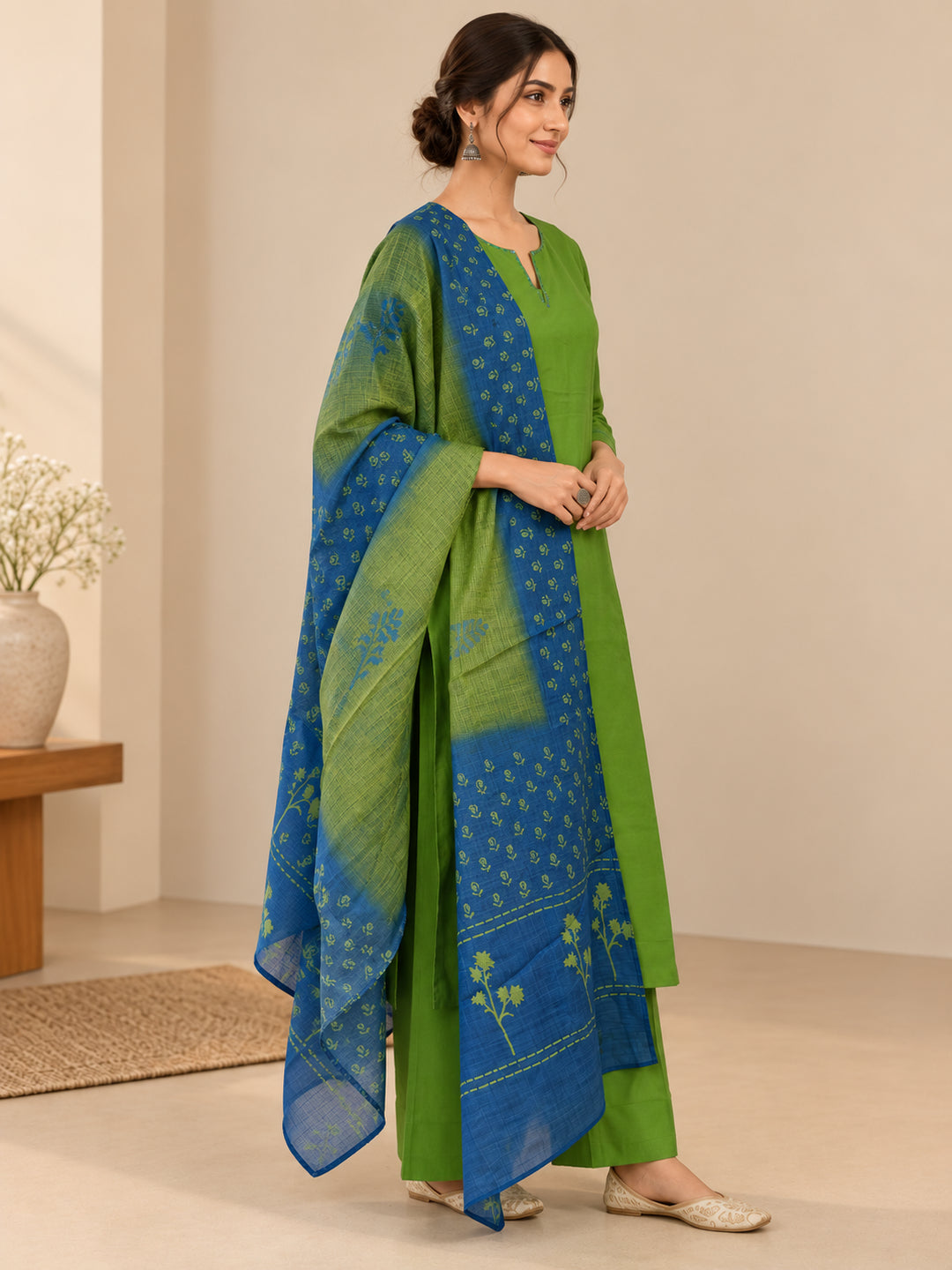 Solid Embroidered Straight Kurta & Trousers Sets