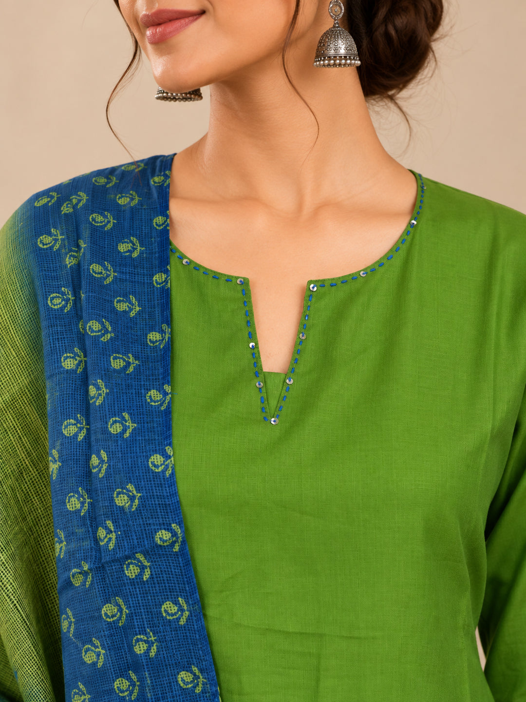 Solid Embroidered Straight Kurta & Trousers Sets
