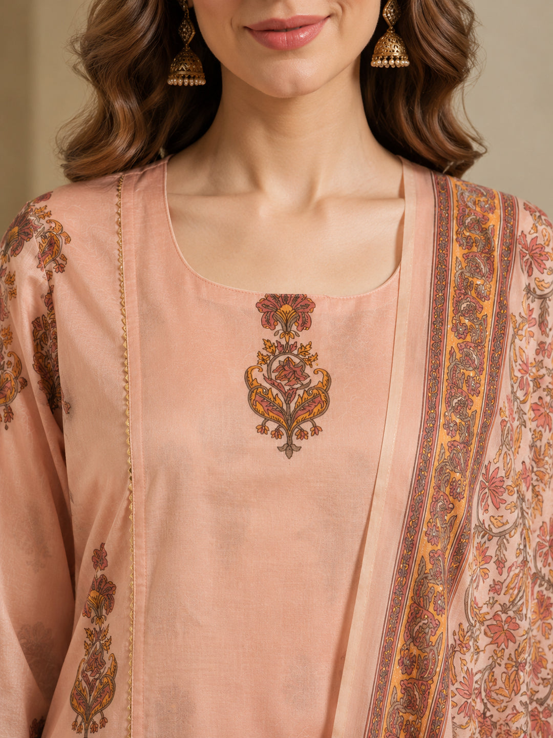 Floral Printed Straight Chanderi Cotton Kurta & Palazzos Sets