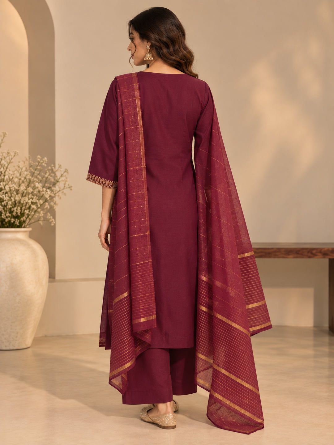 Floral Embroidered Straight Kurta & Trousers Sets