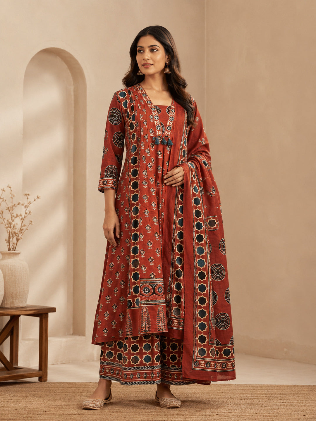 Floral Printed A-Line Pure Cotton Kurta & Palazzos Sets