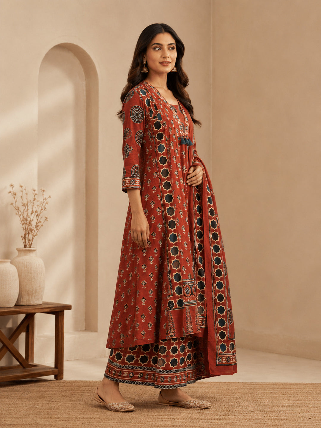 Floral Printed A-Line Pure Cotton Kurta & Palazzos Sets