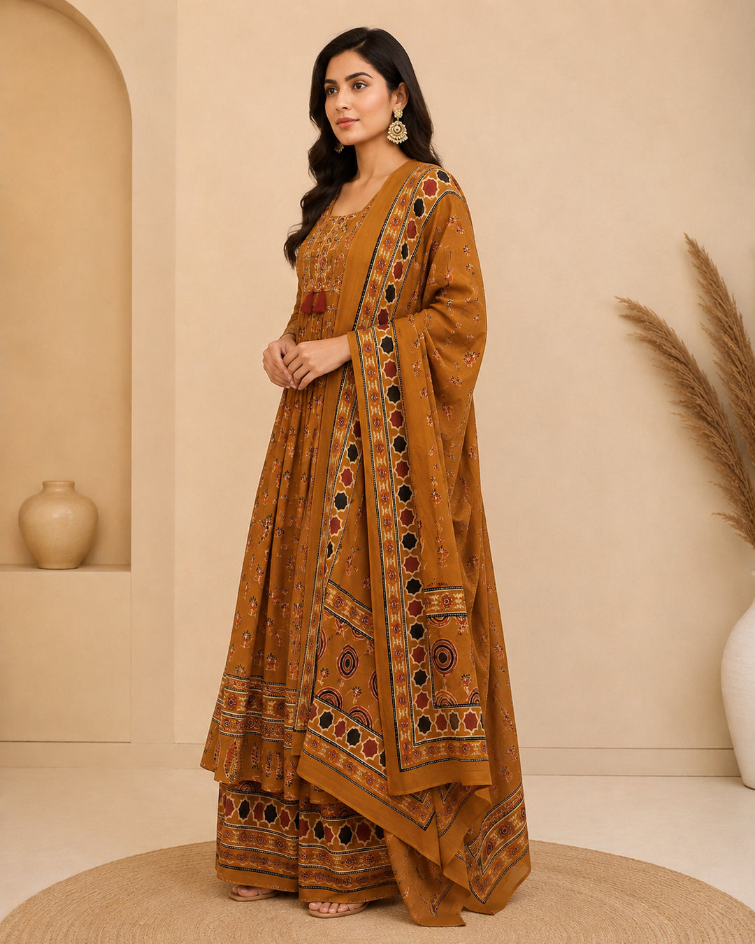 Floral Printed A-Line Pure Cotton Kurta & Palazzos Sets