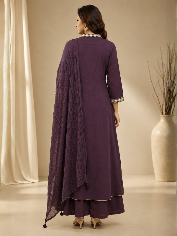 Floral Embroidered A-Line Pure Cotton Kurta & Palazzos Sets