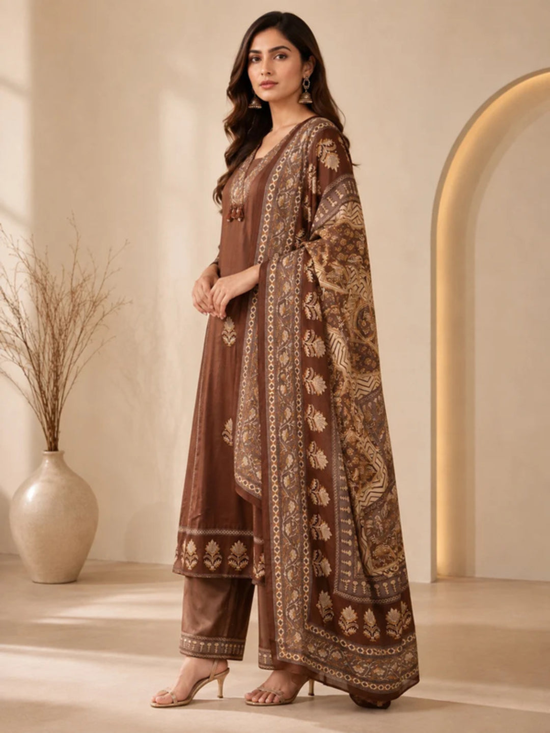 Solid Printed Straight Pure Cotton Kurta & Trousers Sets