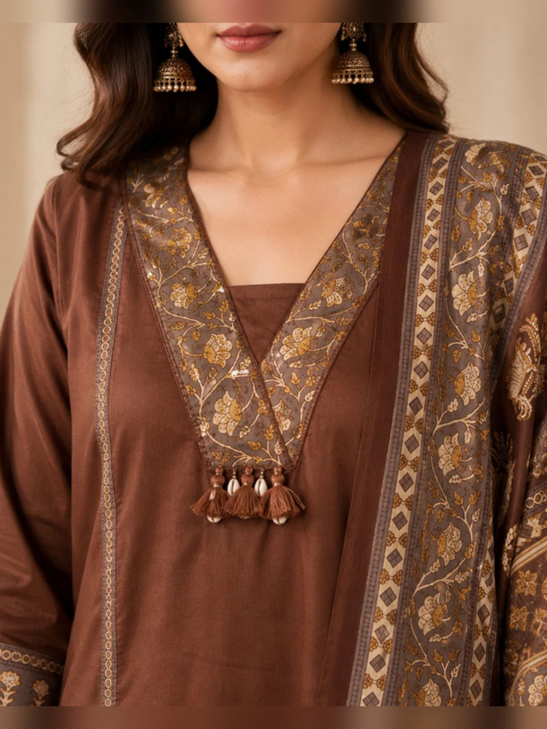 Solid Printed Straight Pure Cotton Kurta & Trousers Sets
