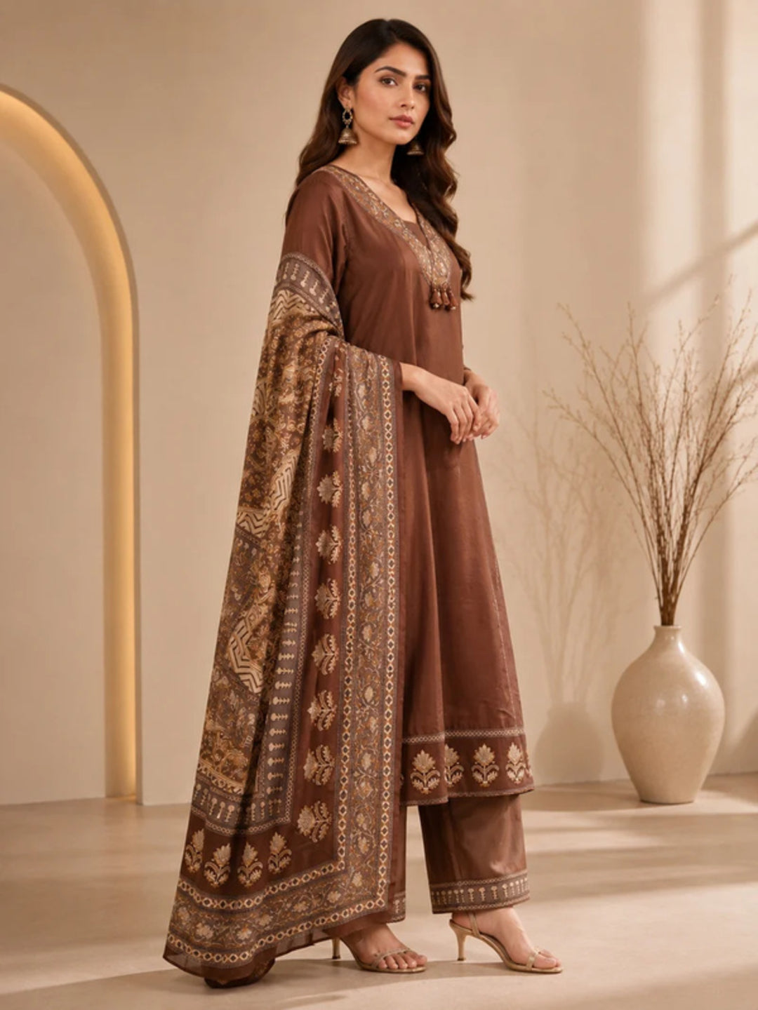 Solid Printed Straight Pure Cotton Kurta & Trousers Sets