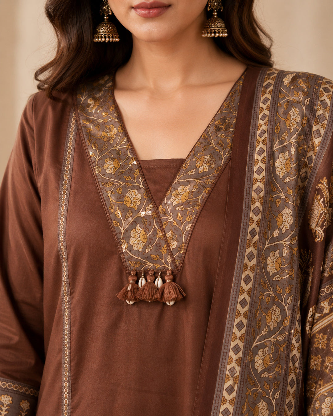 Solid Printed Straight Pure Cotton Kurta & Trousers Sets