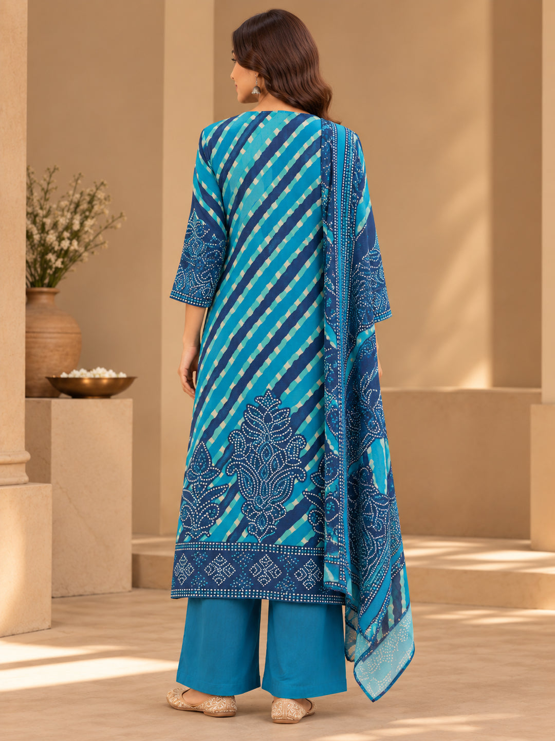 Bandhani Embroidered Straight Kurta & Trousers Sets