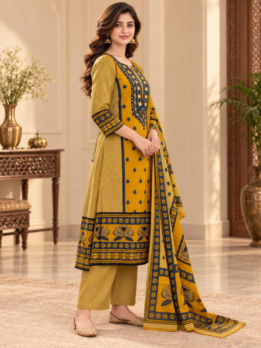 Floral Embroidered Straight Pure Cotton Kurta & Trousers Sets