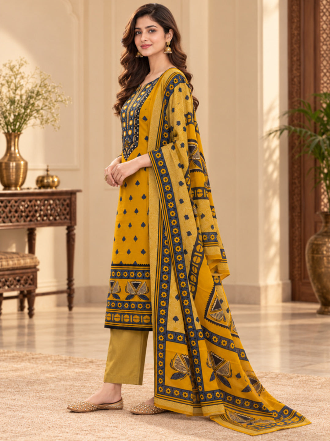 Floral Embroidered Straight Pure Cotton Kurta & Trousers Sets