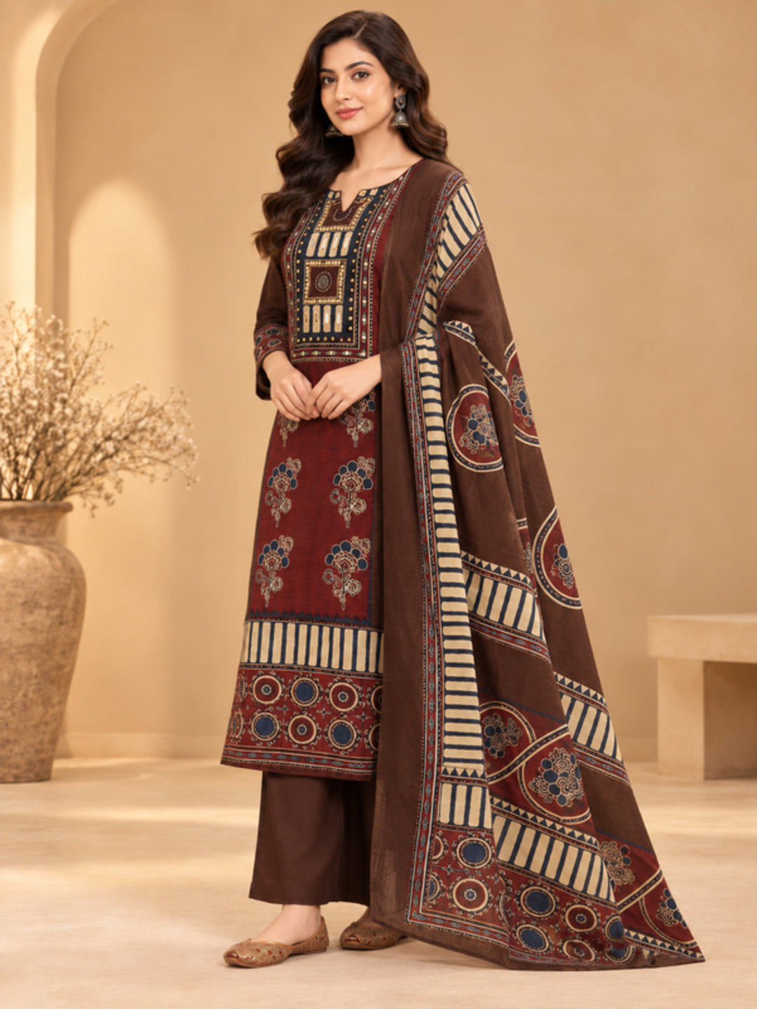 Floral Embroidered Straight Pure Cotton Kurta & Trousers Sets