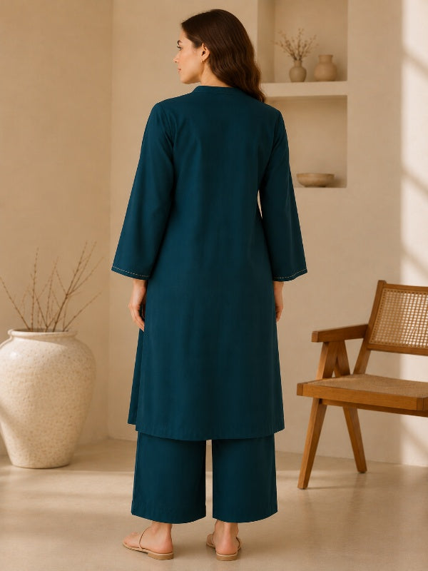 Solid Straight Kurta & Trousers Sets