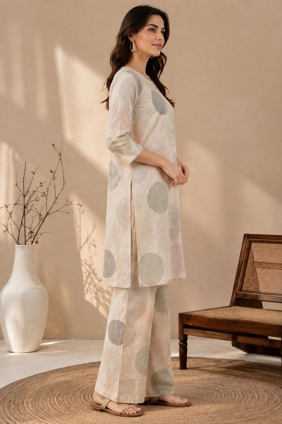 Floral Printed Straight Pure Cotton Kurta & Trousers Sets
