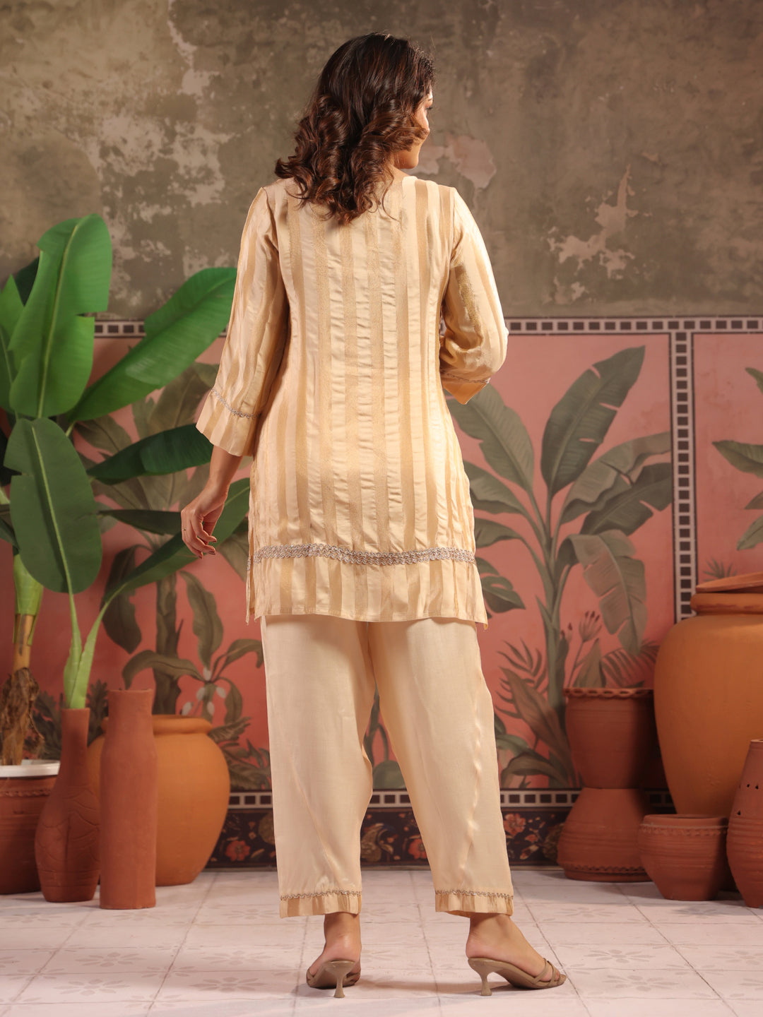 Striped Straight Viscose Kurta & Palazzos Sets