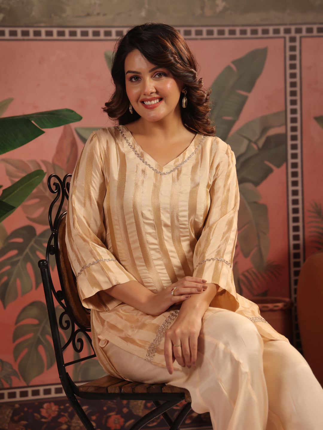 Striped Straight Viscose Kurta & Palazzos Sets