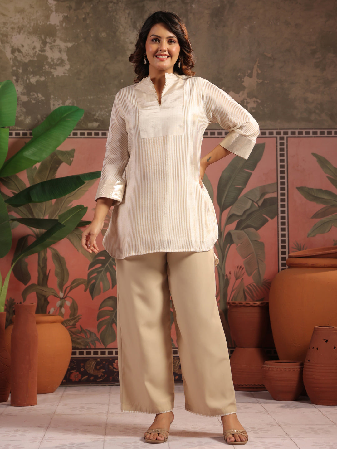Striped Straight Viscose Kurta & Palazzos Sets