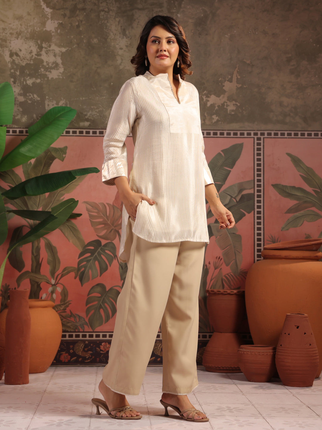 Striped Straight Viscose Kurta & Palazzos Sets