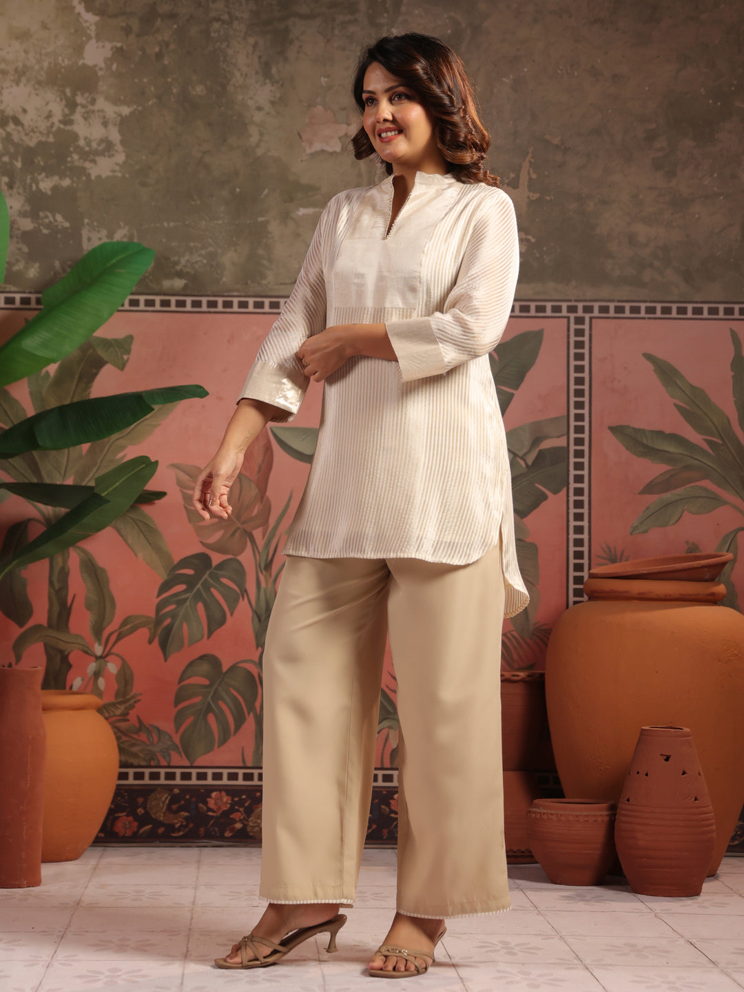 Striped Straight Viscose Kurta & Palazzos Sets
