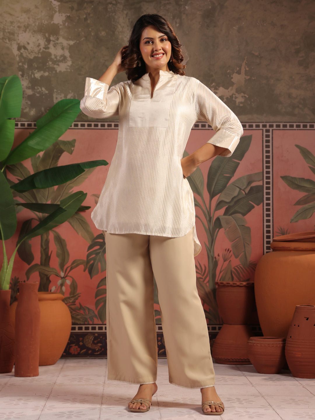 Striped Straight Viscose Kurta & Palazzos Sets