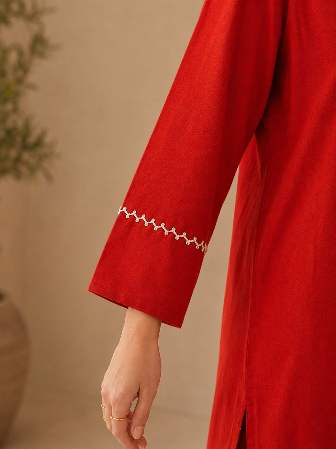 Solid Embroidered Straight Pure Cotton Kurta & Trousers Sets