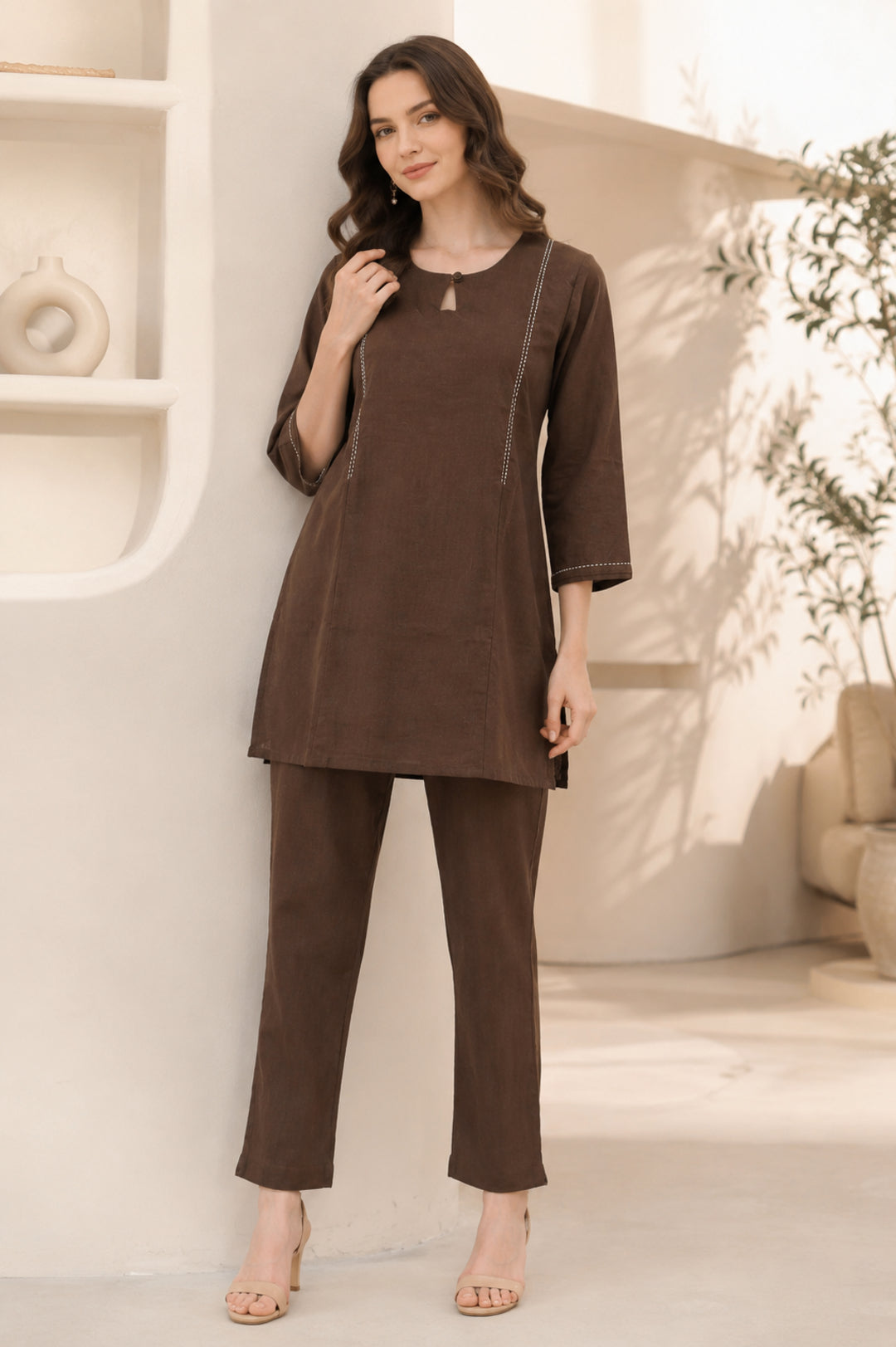 Solid Straight Pure Cotton Kurta & Trousers Sets