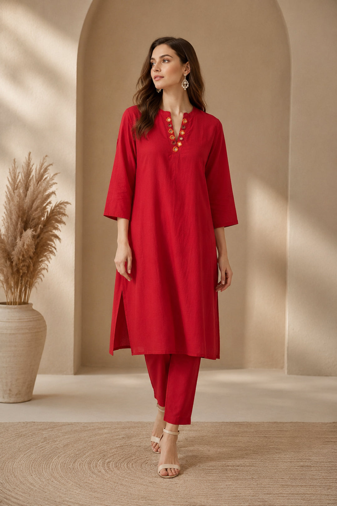 Solid Solid Straight Pure Cotton Kurta & Trousers Sets