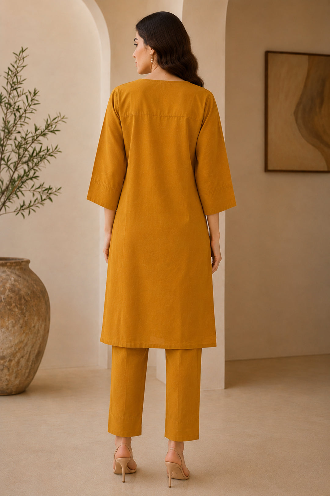 Solid Embroidered Straight Pure Cotton Kurta & Palazzos Sets