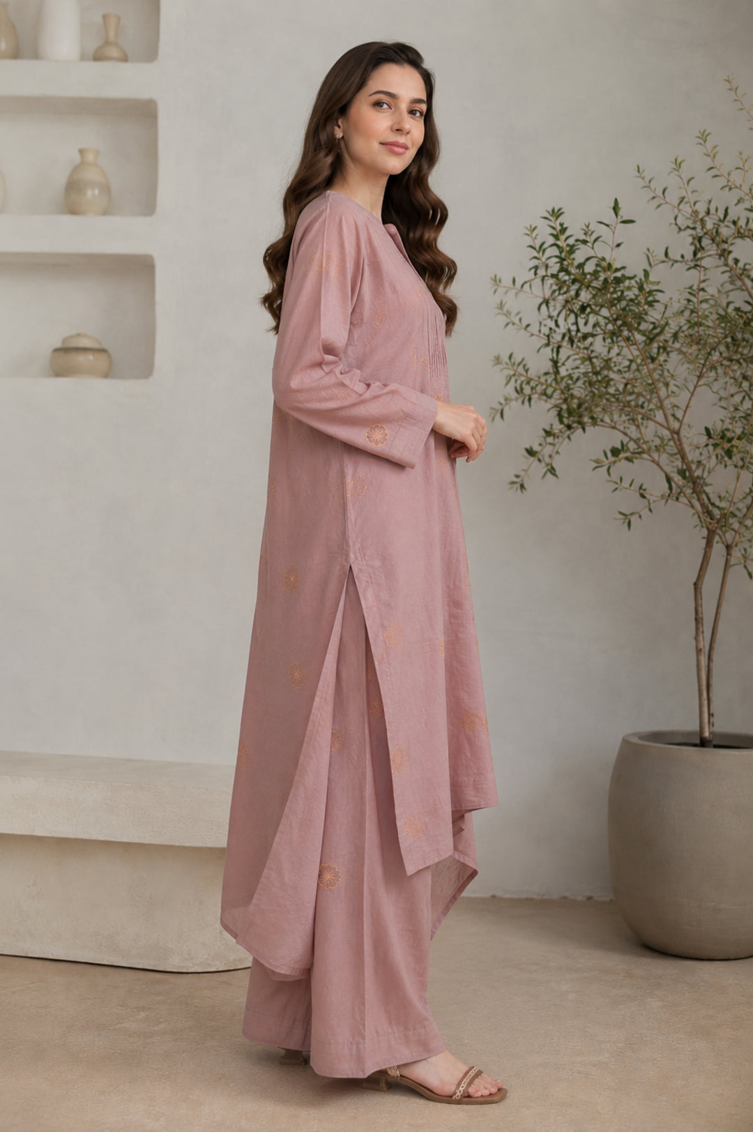 Floral Embroidered Straight Pure Cotton Kurta & Palazzos Sets