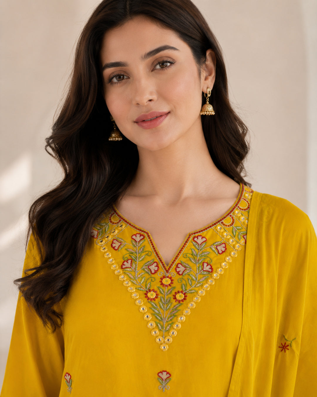 Solid Embroidered Straight Pure Cotton Kurta & Trousers Sets