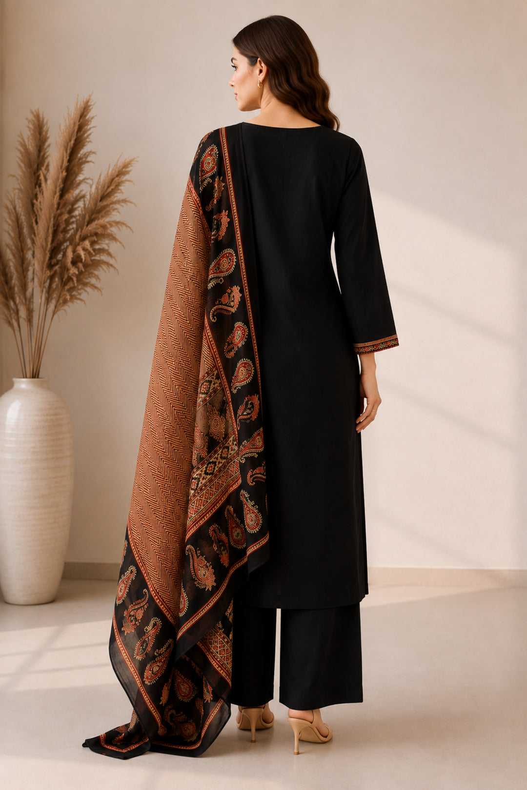 Solid Embroidered Straight Pure Cotton Kurta & Palazzos Sets