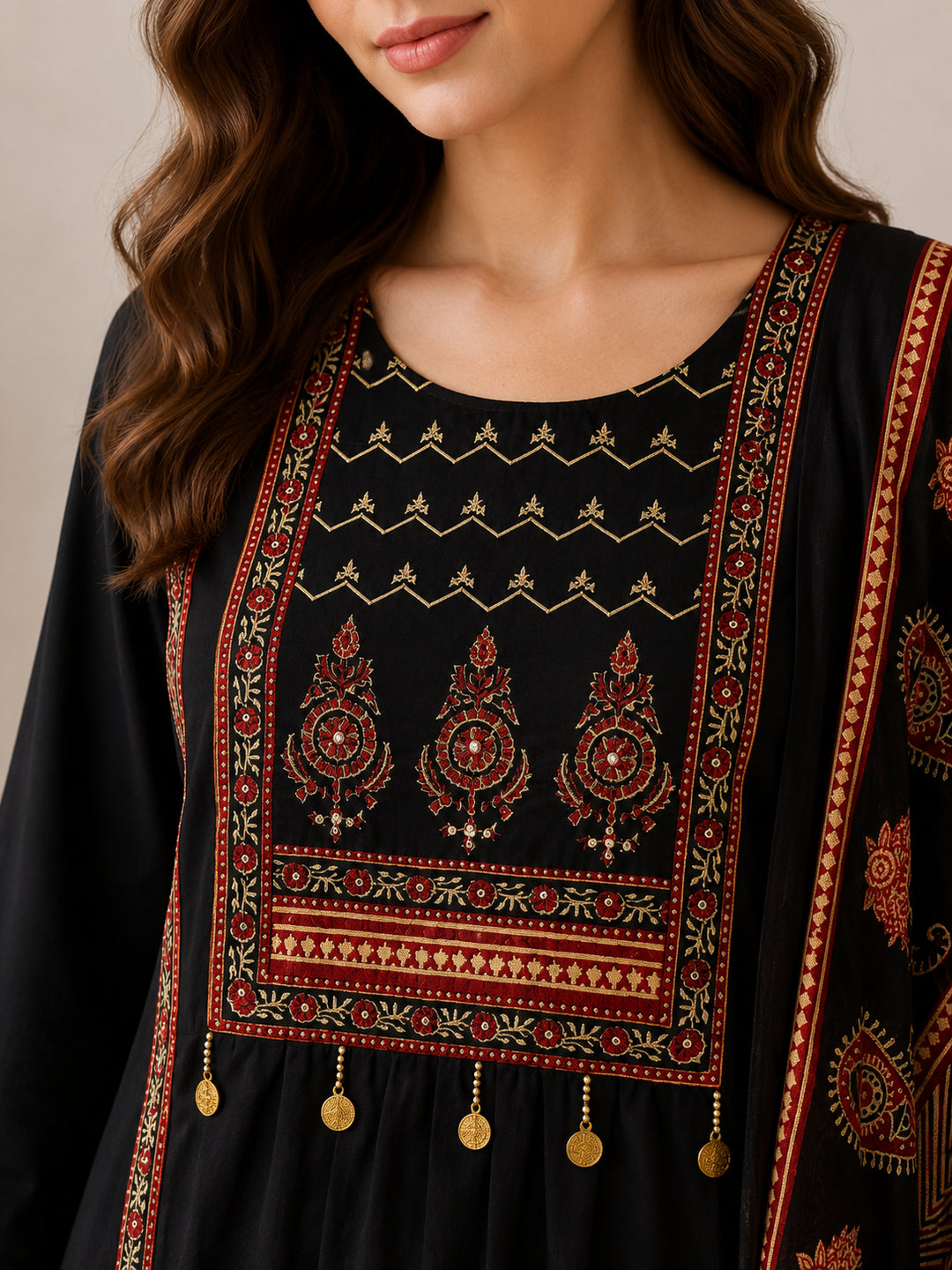 Solid Embroidered Straight Pure Cotton Kurta & Palazzos Sets