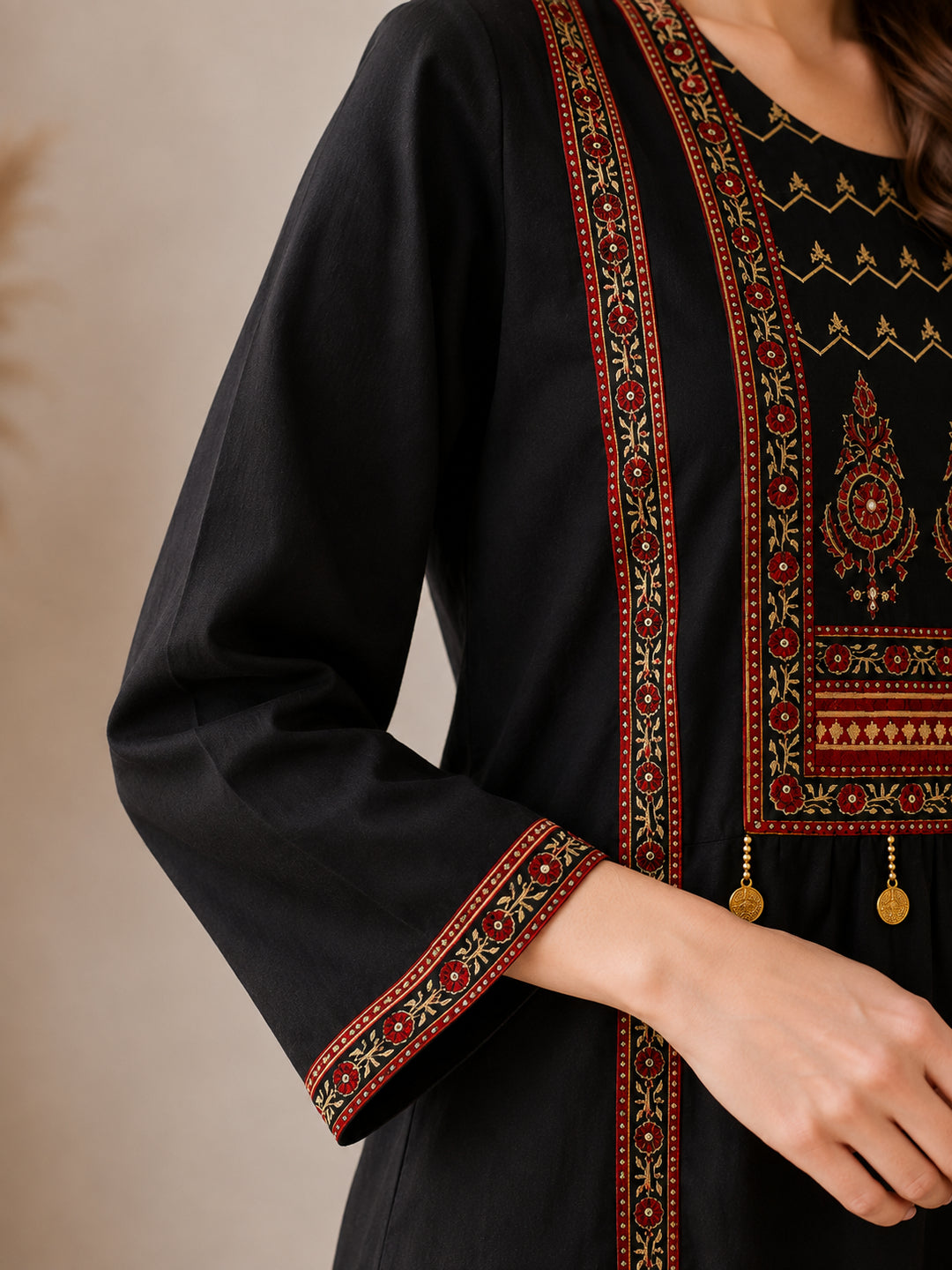 Solid Embroidered Straight Pure Cotton Kurta & Palazzos Sets