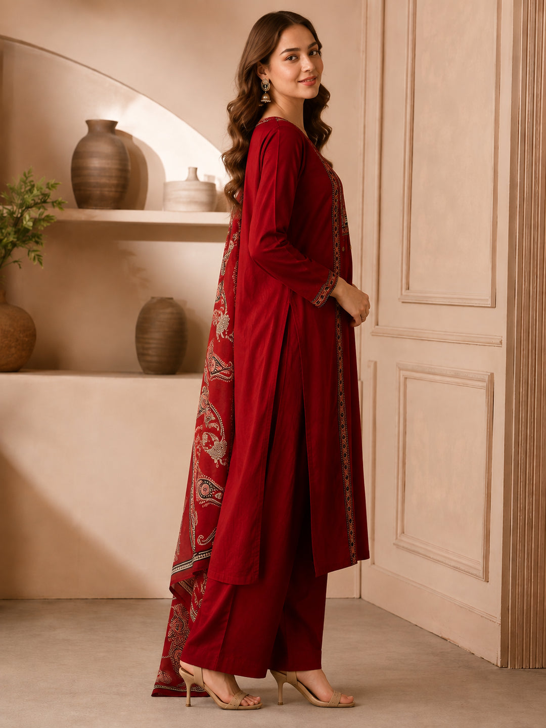 Solid Printed Straight Pure Cotton Kurta & Trousers Sets