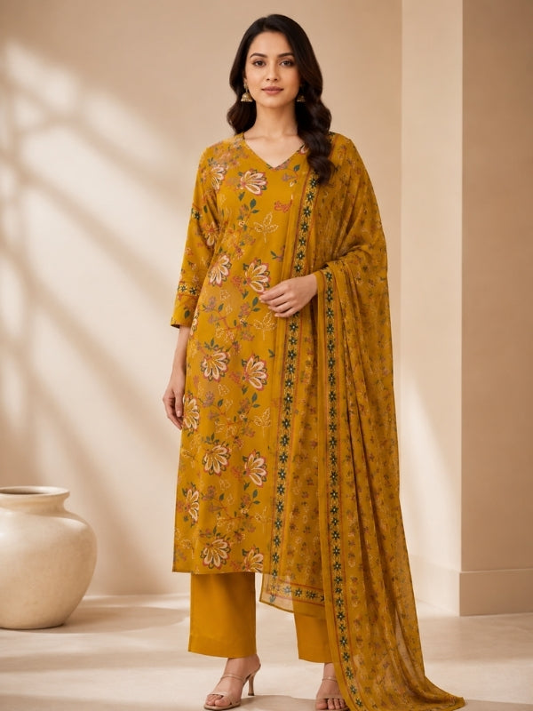 Floral Printed Straight Pure Cotton Kurta & Palazzos Sets