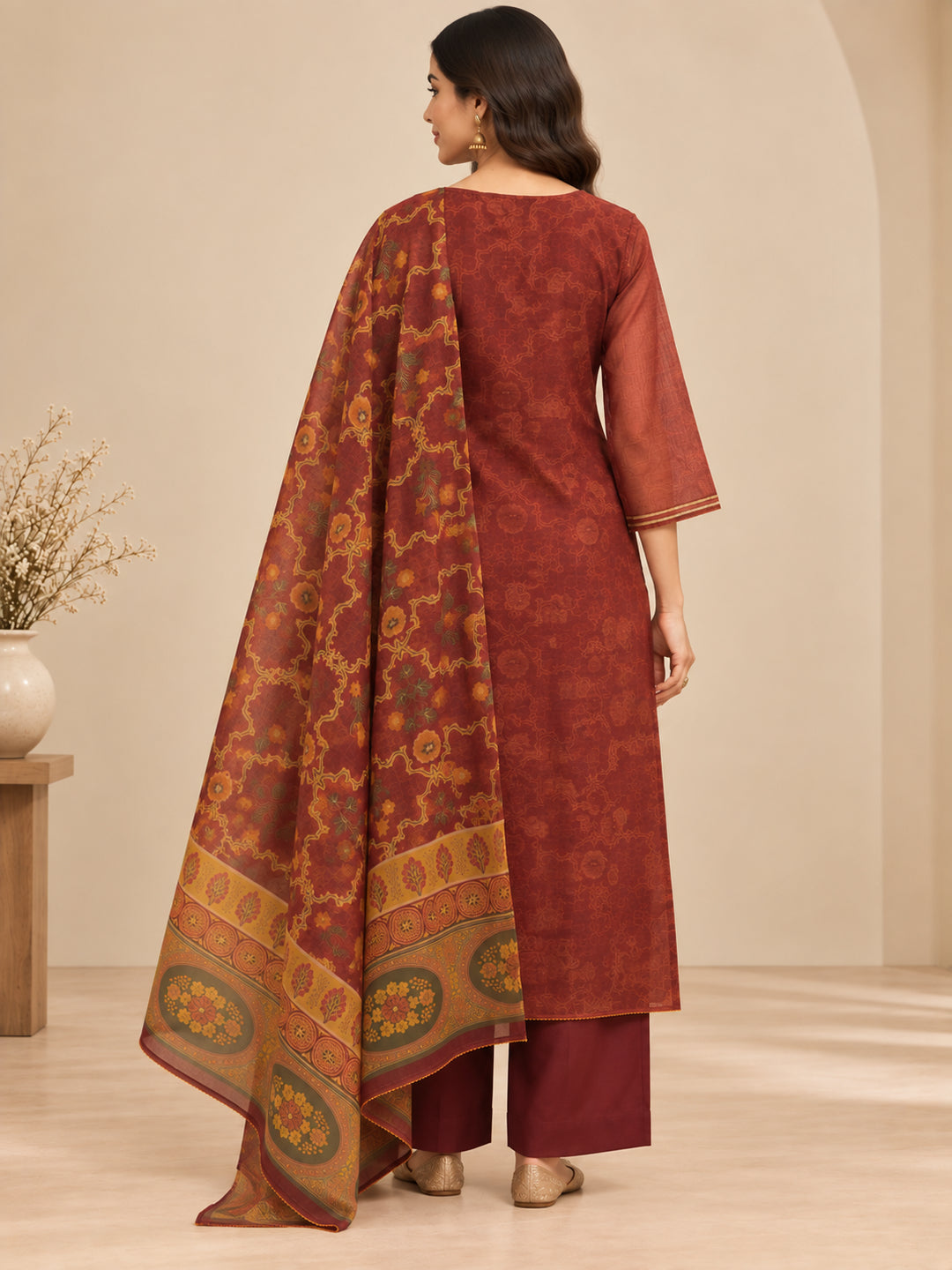 Floral Embroidered Straight Pure Cotton Kurta & Trousers Sets
