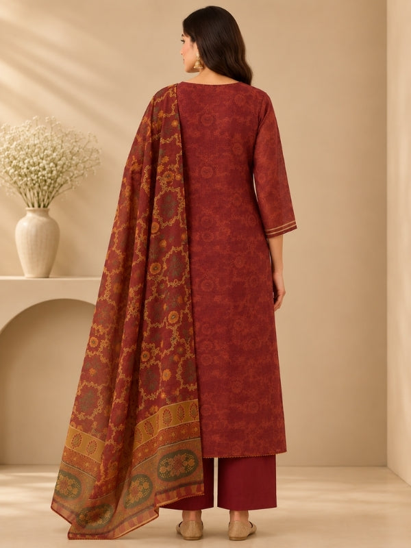Floral Embroidered Straight Chanderi Cotton Kurta & Palazzos Sets