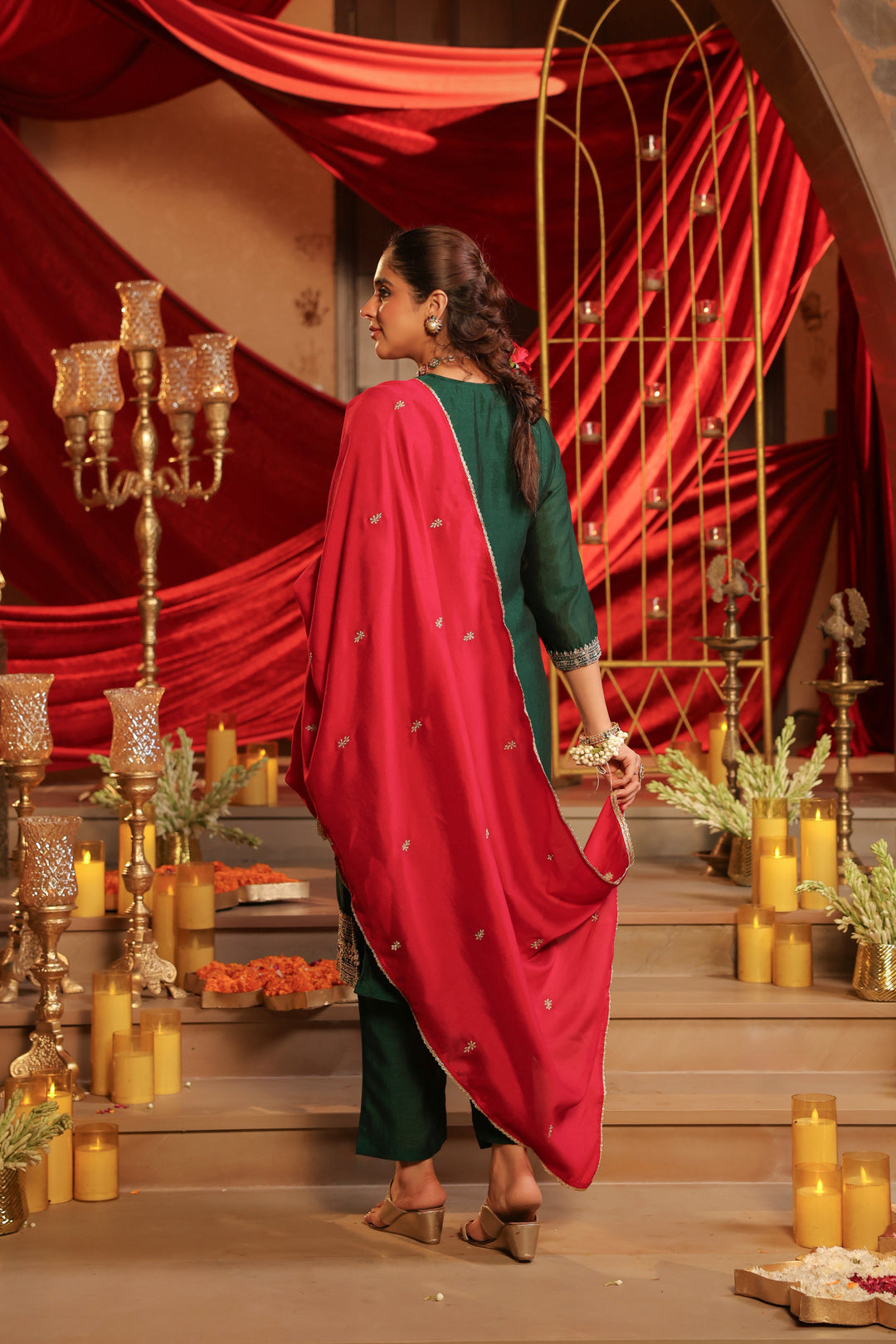 Floral Embroidered Straight Kurta & Trousers Sets