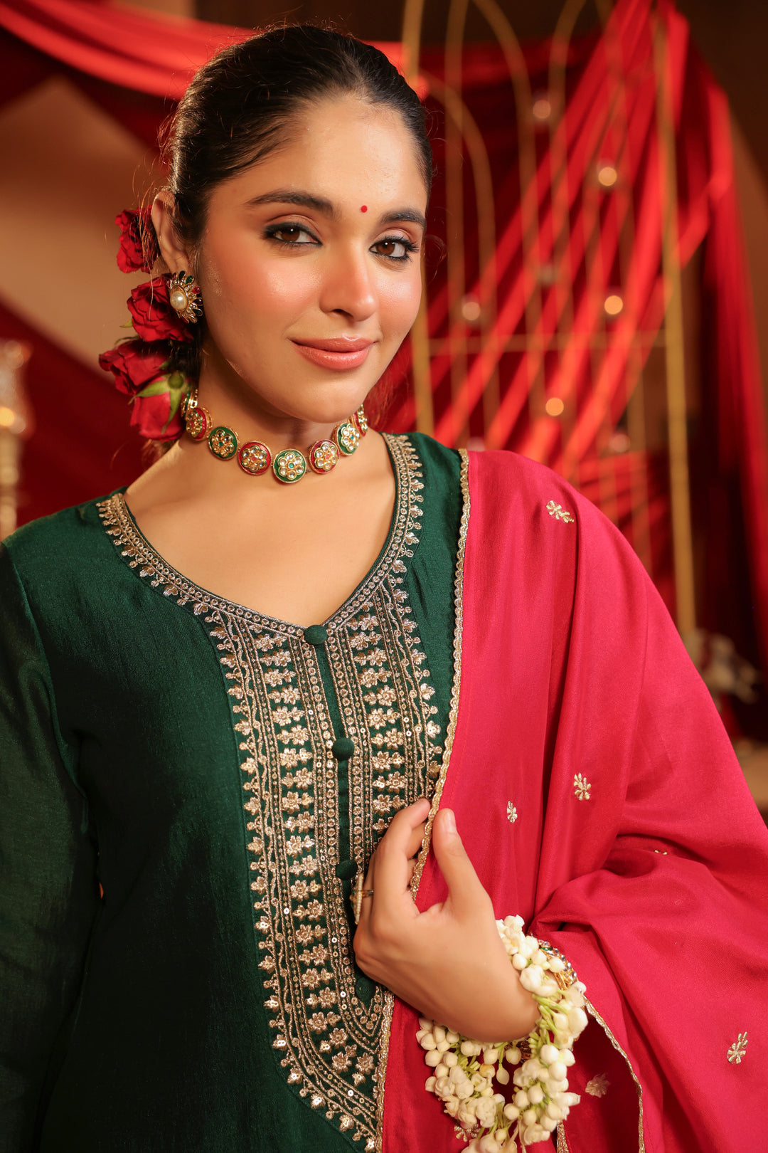 Floral Embroidered Straight Kurta & Trousers Sets
