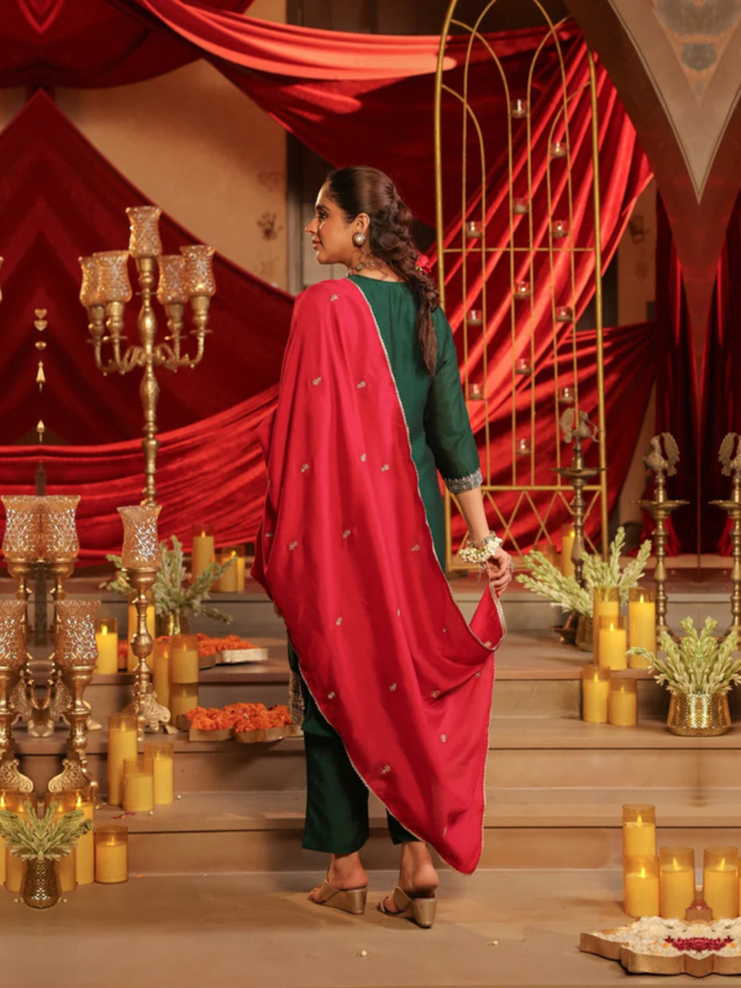Floral Embroidered Straight Kurta & Trousers Sets