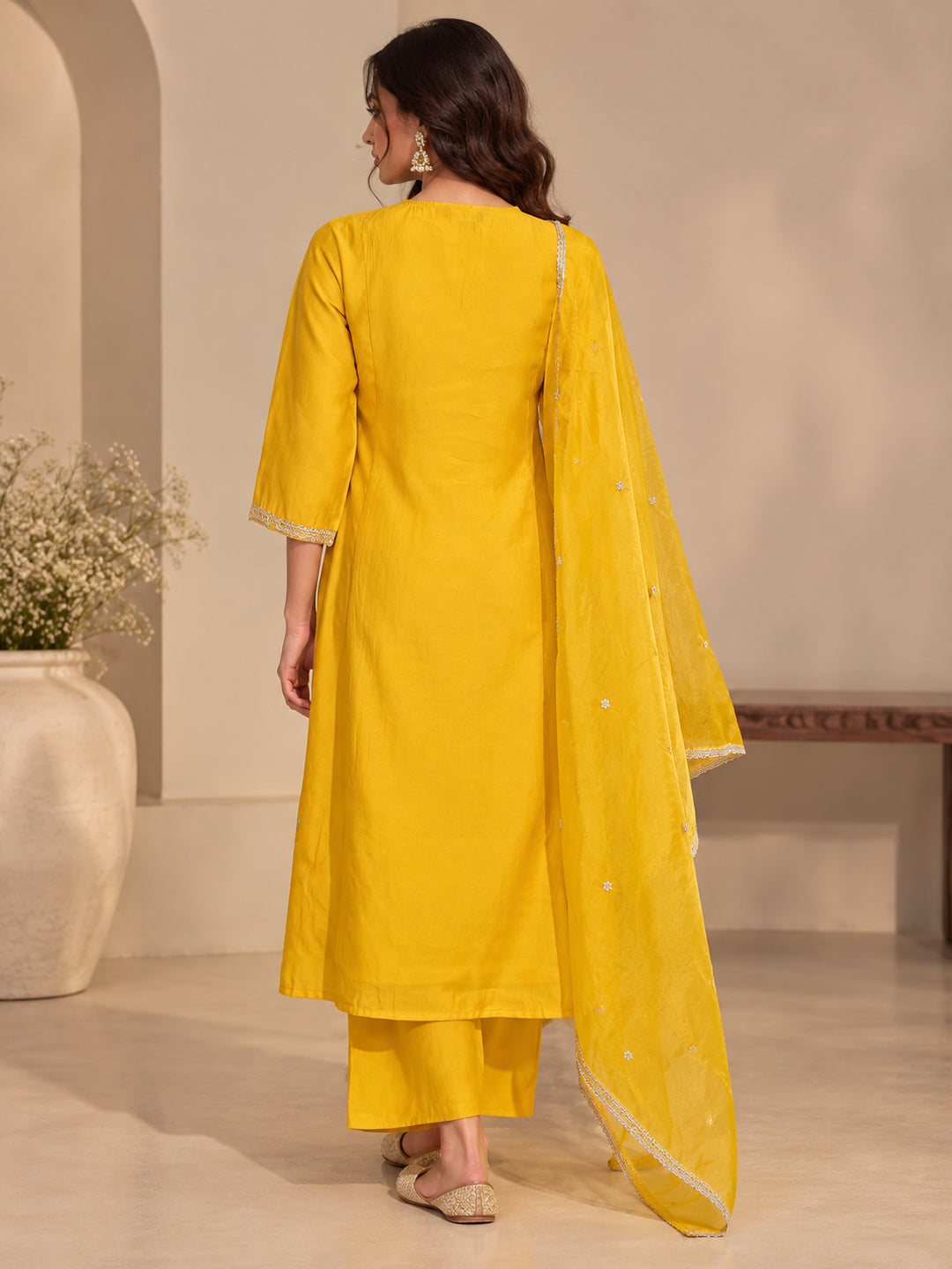 Floral Embroidered Straight Kurta & Trousers Sets